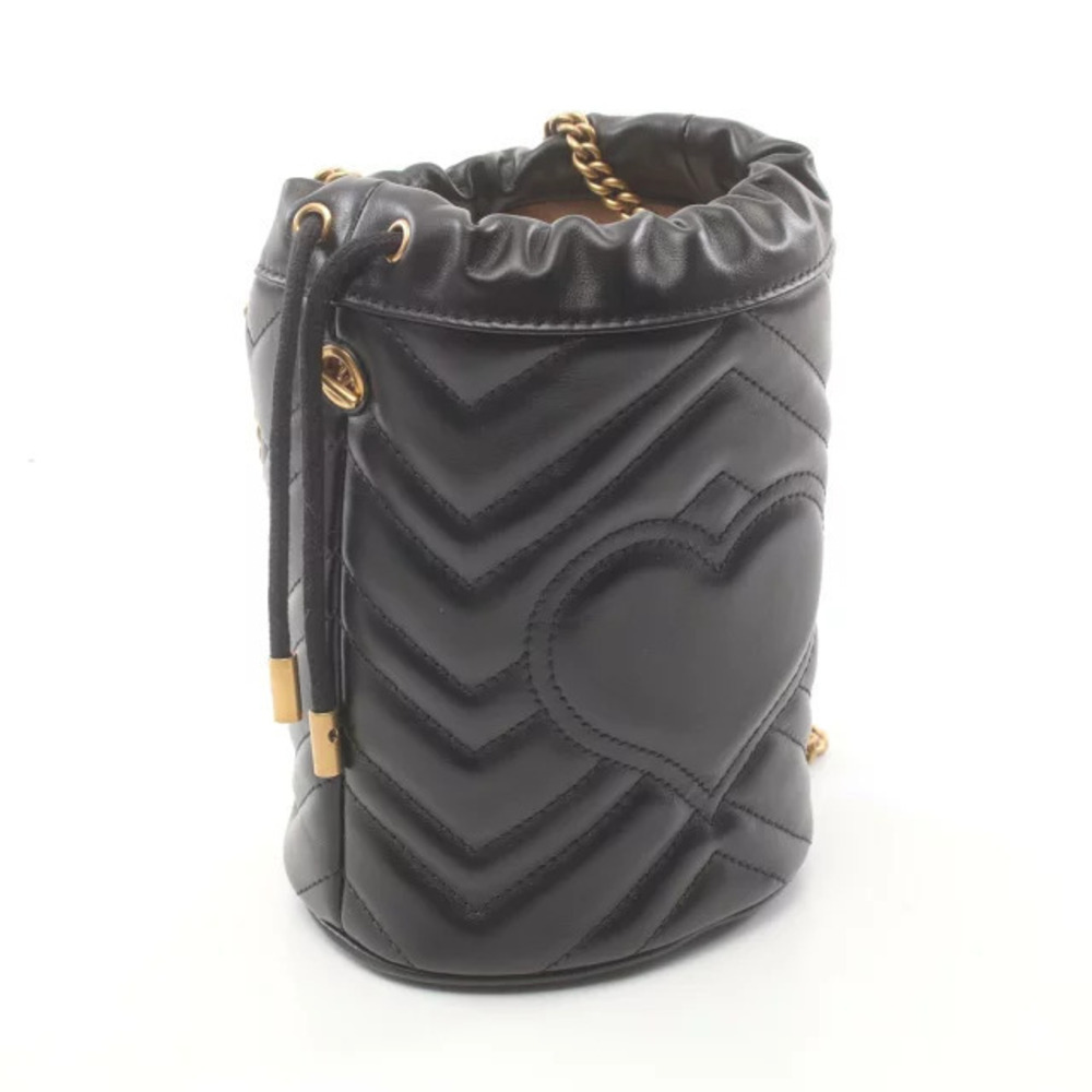 Gucci Leather Black Marmont GG Shoulder Bucket Bag Black